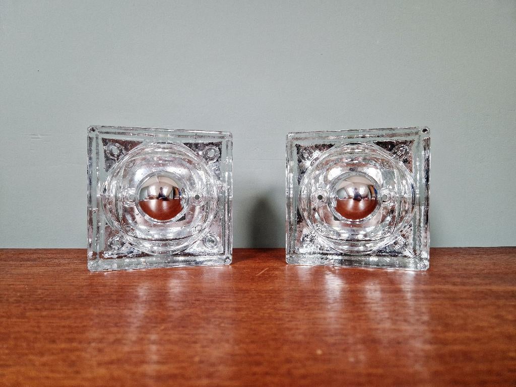 Paar wandlampen met ijsblokjes, bubbelglas, 1970, Antiek en Kunst, Ophalen of Verzenden