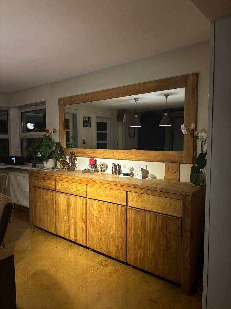 Massieve houten kast met spiegel, Huis en Inrichting, Kasten | Dressoirs, Ophalen, Gebruikt