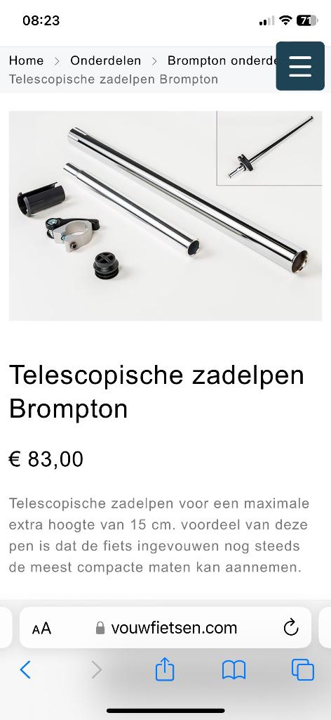 Brompton telescopische zadelpen als nieuw, Fietsen en Brommers, Fietsonderdelen, Ophalen of Verzenden, Zo goed als nieuw, Zadel