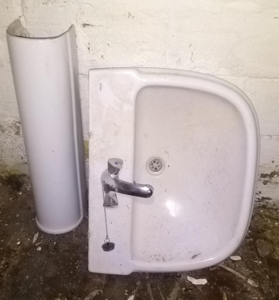 retro wastafel met voet Roca wit keramiek, Ophalen, Gebruikt, Steen, Wastafel