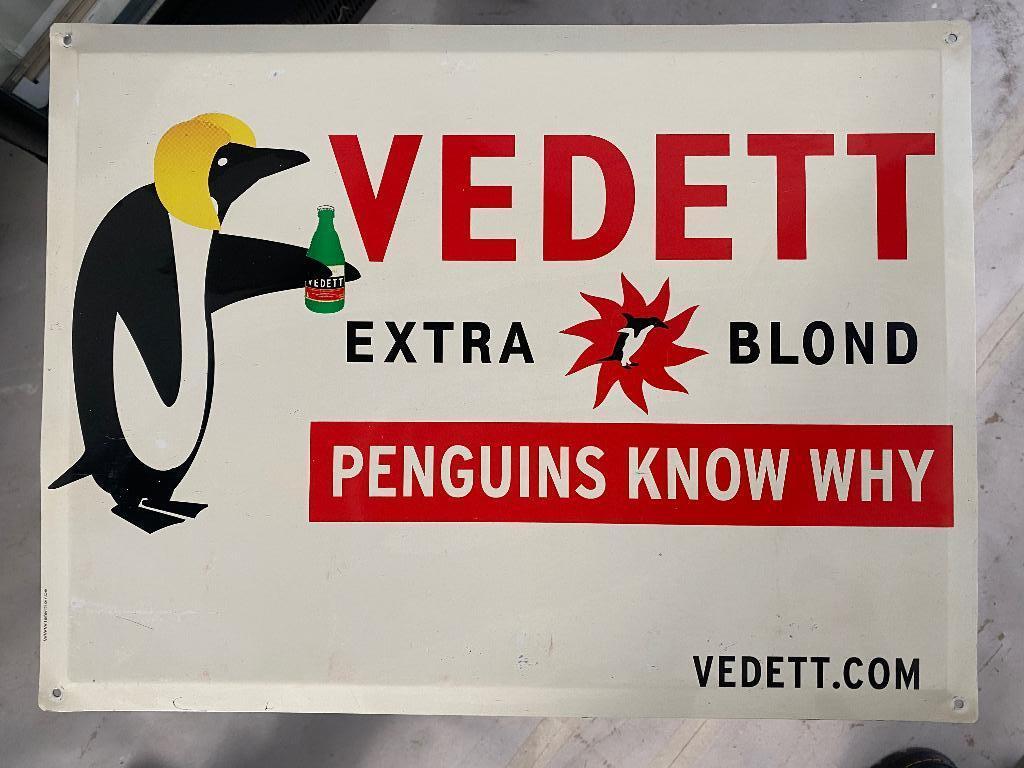 Reklame Bord - Vedett, Verzamelen, Biermerken, Ophalen, Gebruikt, Reclamebord, Plaat of Schild, Overige merken