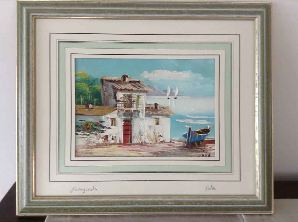 Twee olieverfschilderijtjes - Fuengirola, Minder dan 50 cm, Ophalen of Verzenden, Zo goed als nieuw, Schilderij