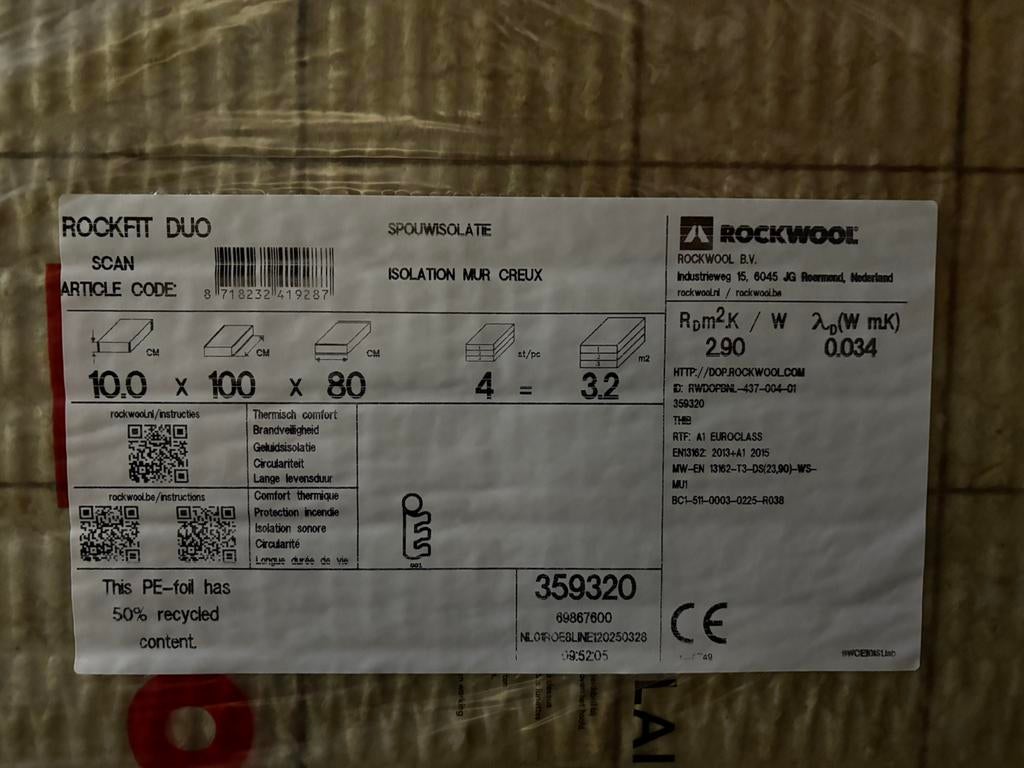 Restpartij Rockwool isolatie, Ophalen, Dakisolatie, Nieuw, Steenwol