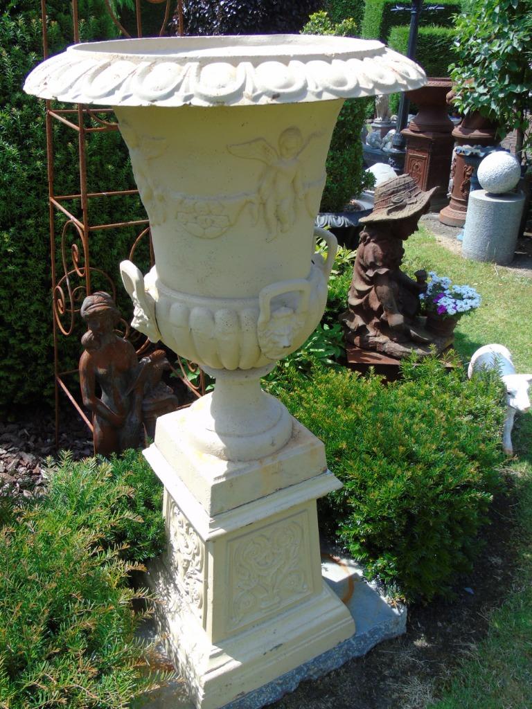 vasque en fonte pat blanc rouillé + socle , jardinière XXL, Jardin & Terrasse, Vases de jardin, Enlèvement