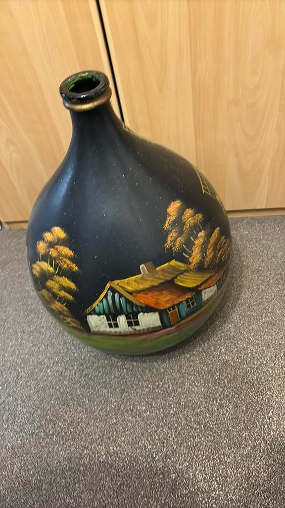 Grote wijnfles beschilderd, Ophalen, Zo goed als nieuw, Glas, 50 tot 75 cm