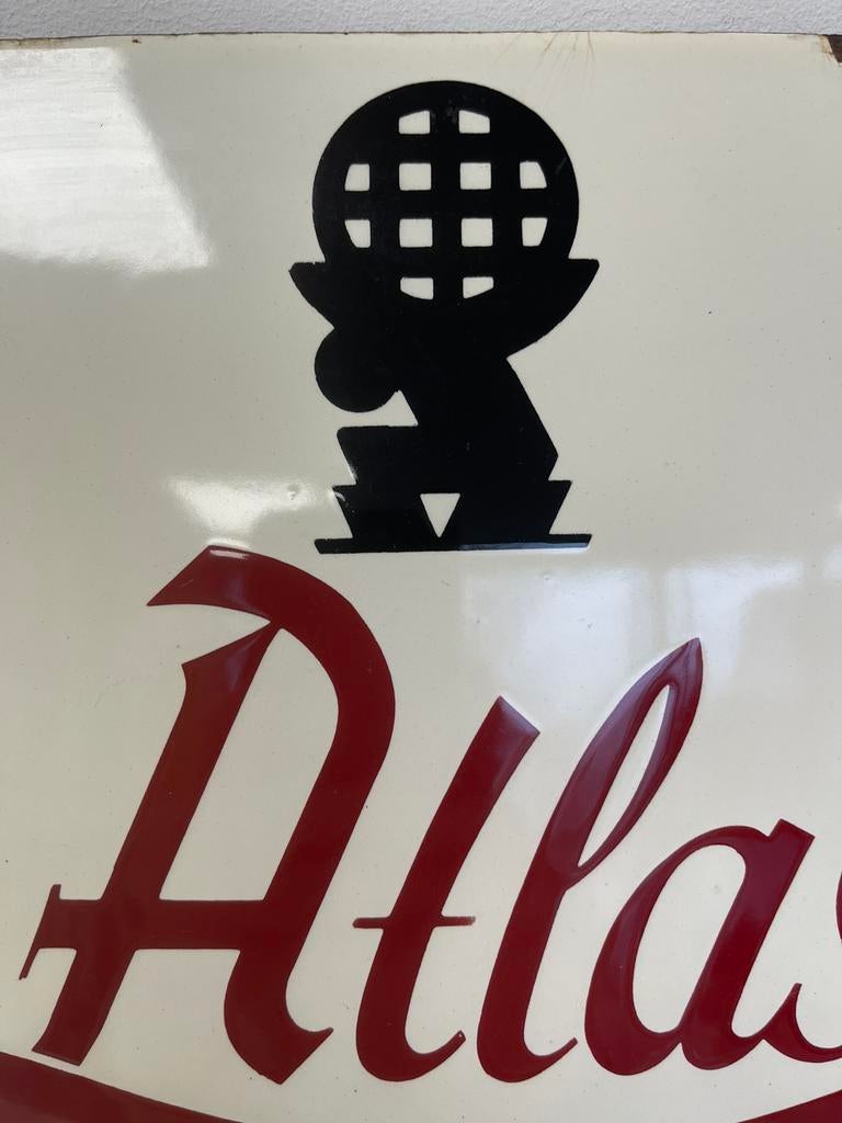 Atlas verzekeringen emaille bordje, Ophalen of Verzenden, Gebruikt, Reclamebord
