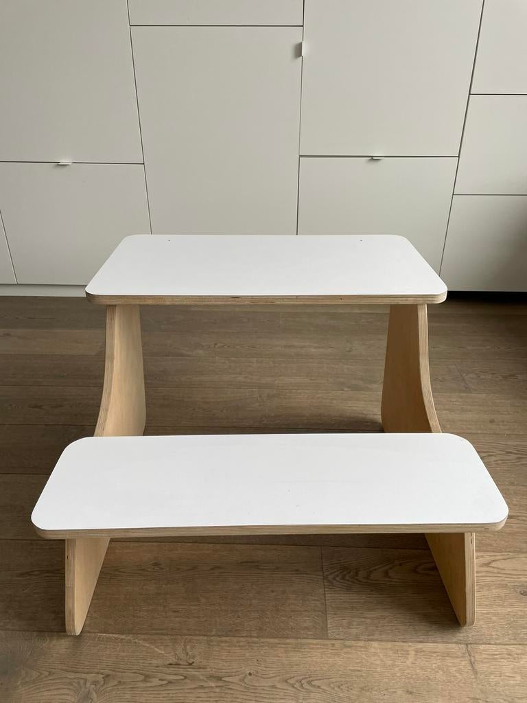 Houten kinderbankje voor 2 kinderen, Ophalen, Gebruikt