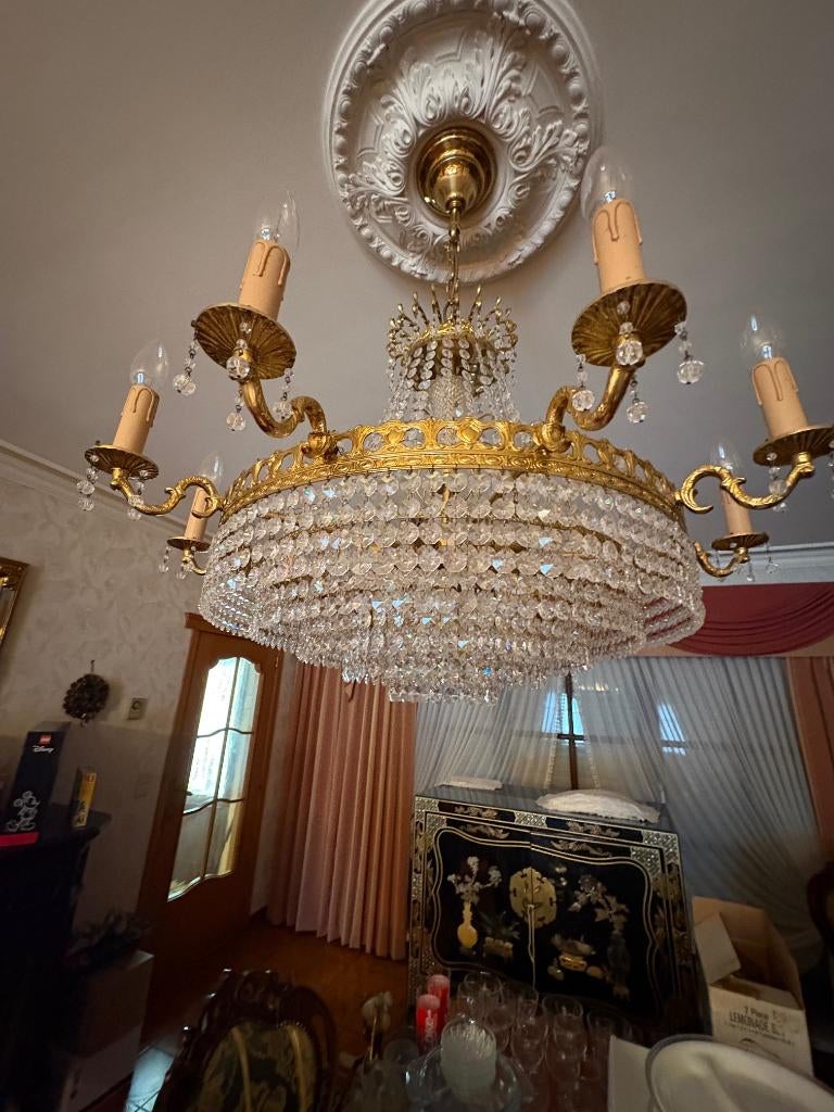 2 lusters kristal en opaline, Huis en Inrichting, Lampen | Kroonluchters, Zo goed als nieuw, Glas, Metaal, Overige materialen