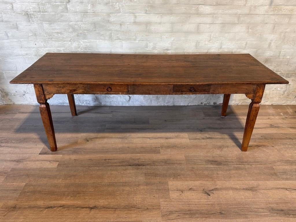 Antieke boerentafel - 233 x 96,5 cm + 77 cm hoog / 2 lades, Antiek en Kunst, Antiek | Meubels | Tafels, Ophalen of Verzenden