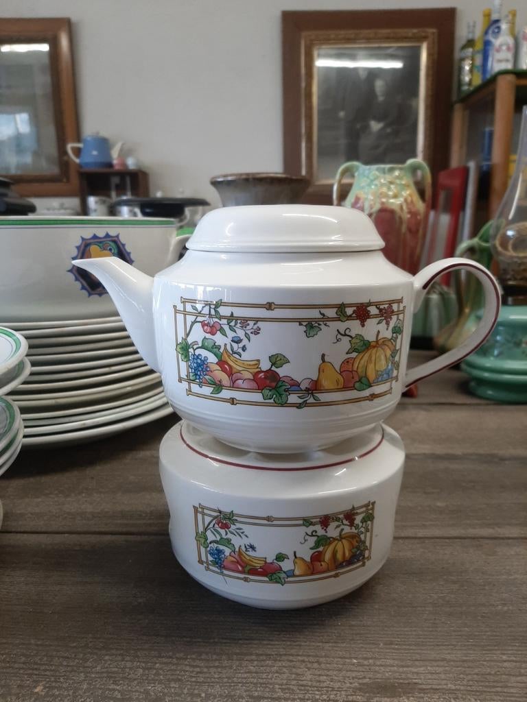 Théière avec réchaud Villeroy et Boch Décor "Mon jardin", Antiquités & Art, Enlèvement ou Envoi