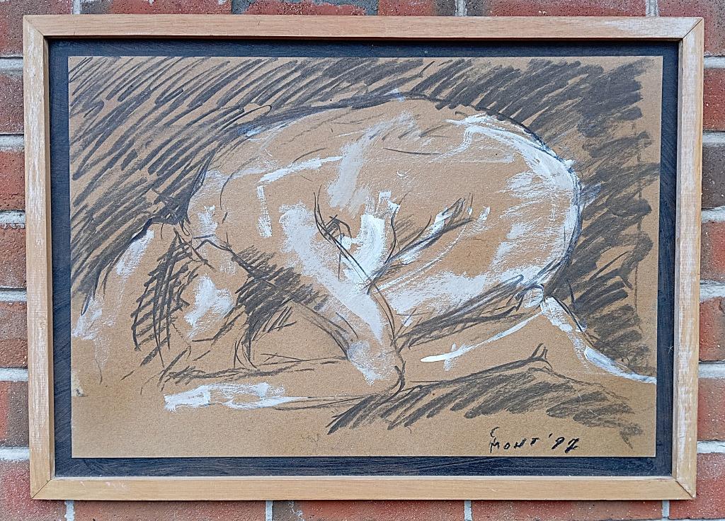 schilderij naakt gesigneerd Mont 97, Antiek en Kunst, Kunst | Schilderijen | Klassiek, Ophalen of Verzenden