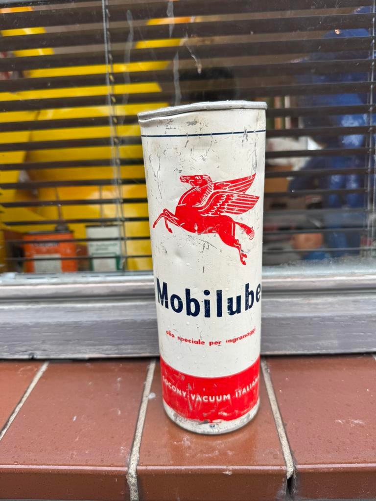 Mobilube oud vol olie blik, Ophalen of Verzenden, Gebruikt, Verpakking