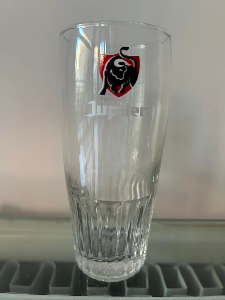Bierglazen Jupiler groot rood logo 25cl, Ophalen, Zo goed als nieuw, Jupiler
