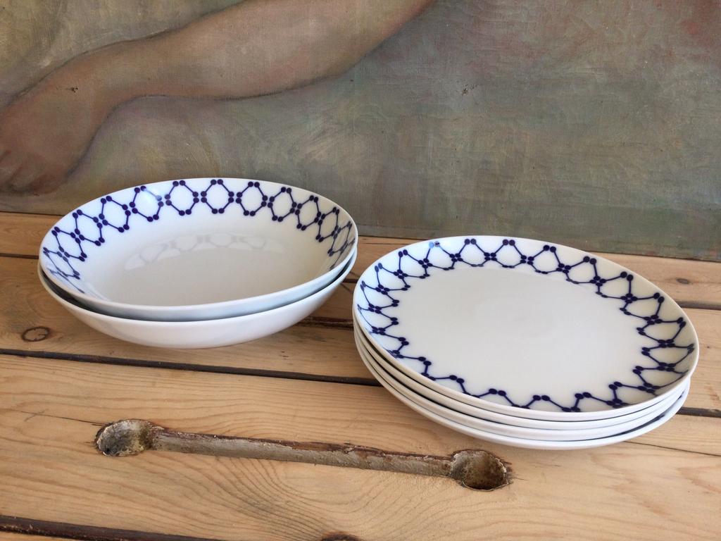 Vintage borden Porselein Melitta blauw geometrisch decor, Ophalen of Verzenden