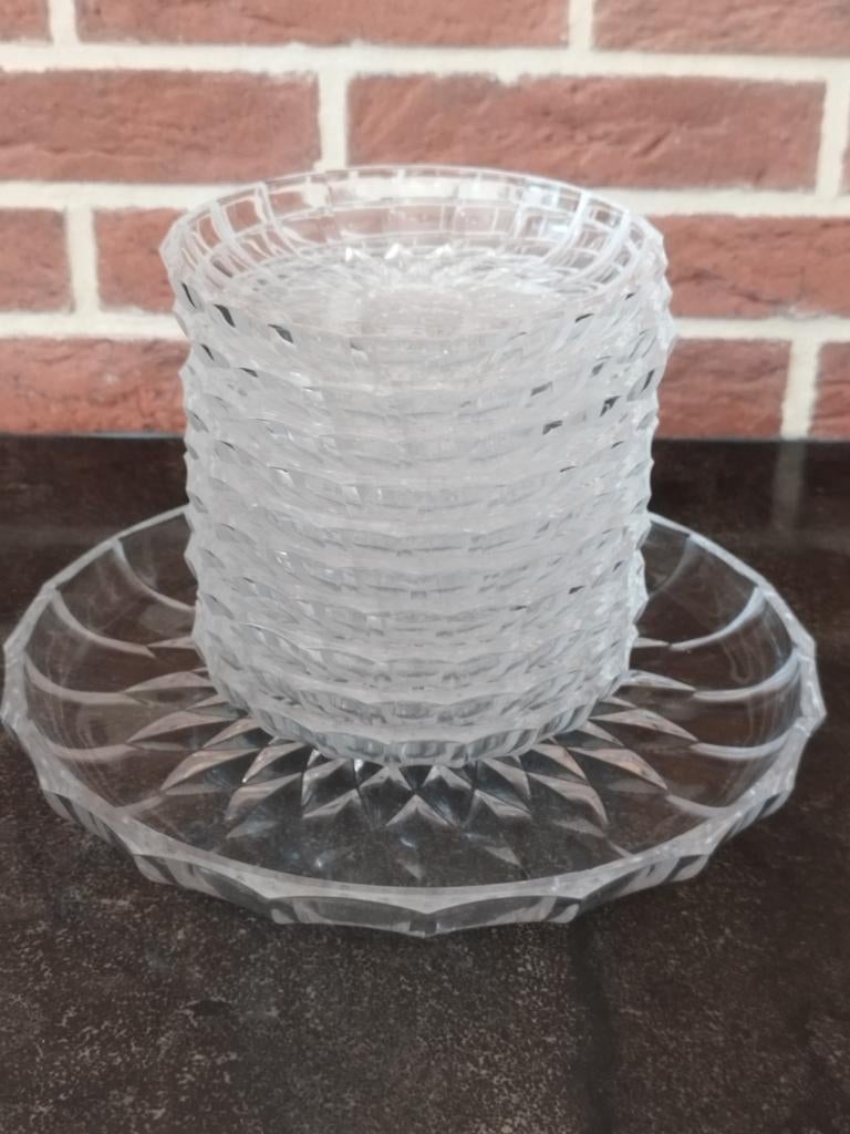 Kristalservies van Val Saint Lambert - 10 kopjes + grote sch, Ophalen