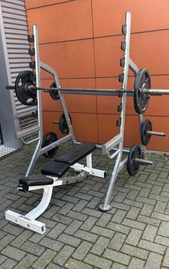 Squatrek / Bankdruk met 105kg Olympische Gewichten ,Barbell, Enlèvement, Utilisé