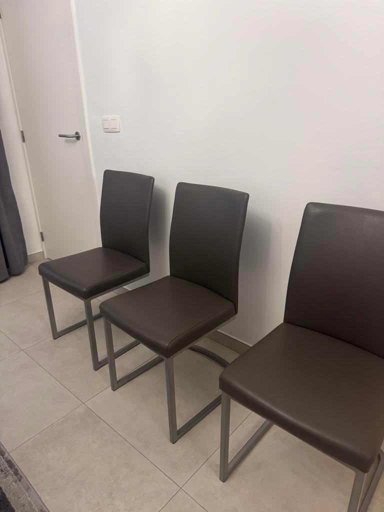 4 lederen stoelen, Huis en Inrichting, Ophalen, Gebruikt, Bruin, Vier