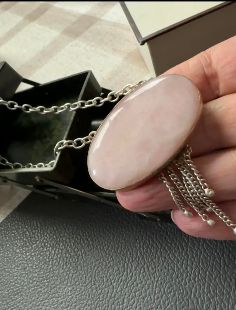 Pendentif avec quartz rose, Enlèvement ou Envoi, Comme neuf, Rose, Argent