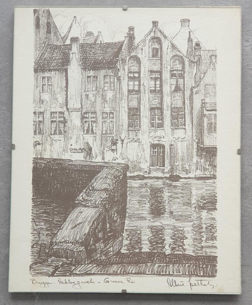 Lithografie van Albert Goethals over Brugge, Ophalen of Verzenden