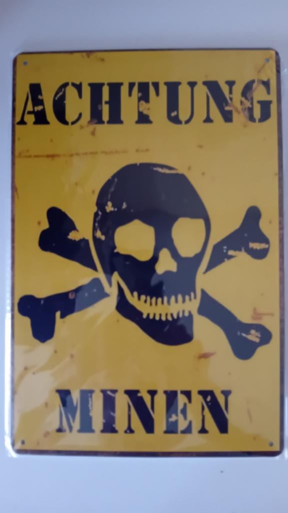 ACHTUNG MINEN BORD REPRO 20 OP 30 CM, Verzamelen, Militaria | Tweede Wereldoorlog, Ophalen of Verzenden