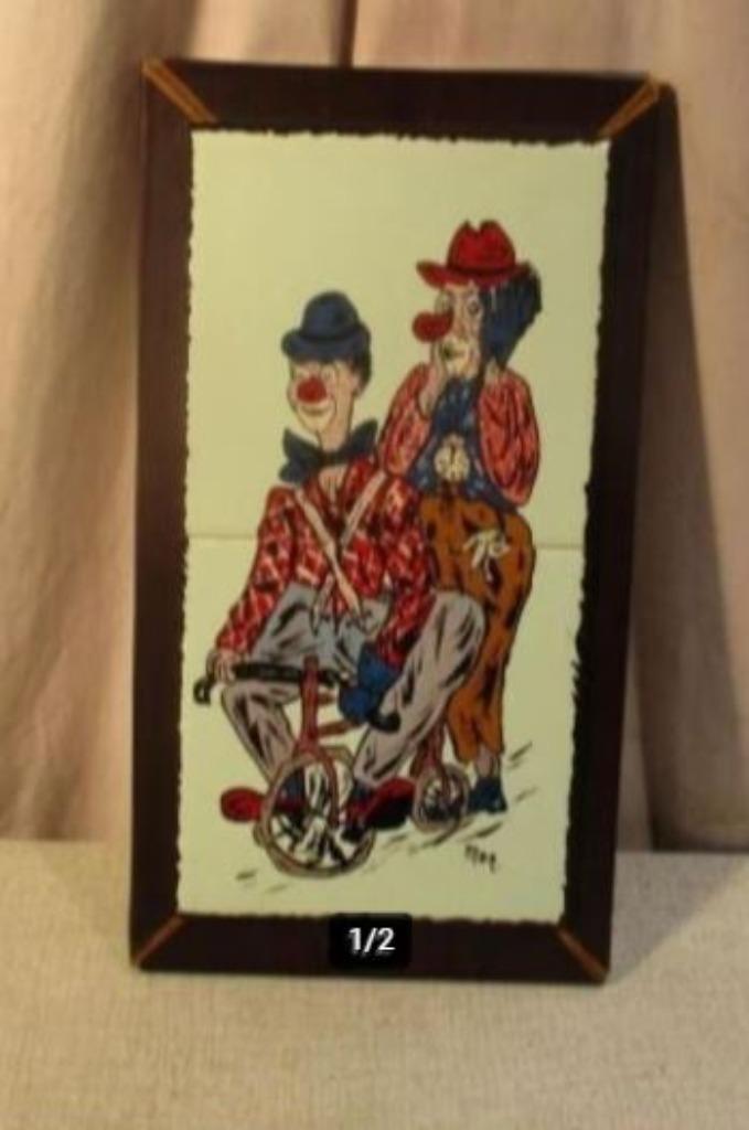 Leuk Geschilderd Werk '2 Clowns en een Fiets' - Mon, Ophalen of Verzenden