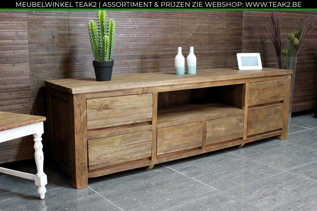 Nieuwe Tv-meubels in teak of wit - teak Tv meubel bij TEAK2, Huis en Inrichting, Ophalen of Verzenden, Nieuw, Teakhout