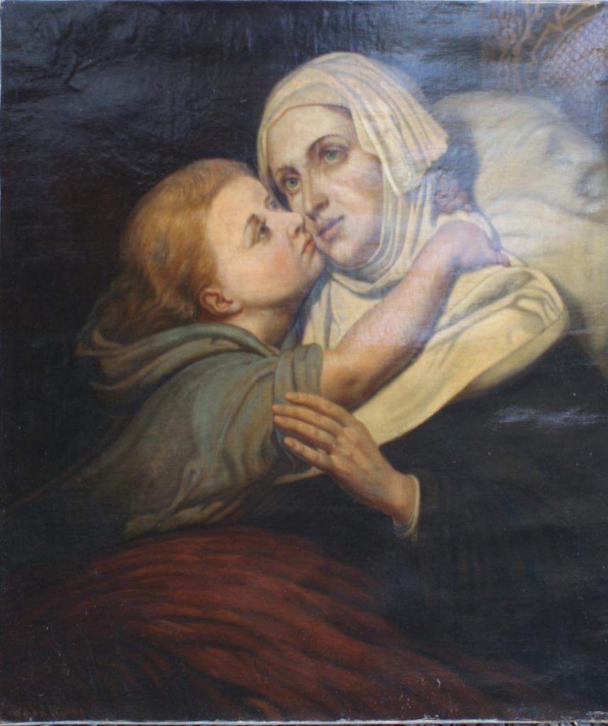 19de eeuws Moeder en Kind (O/D, 70 x 79 cm), Antiek en Kunst, Ophalen of Verzenden