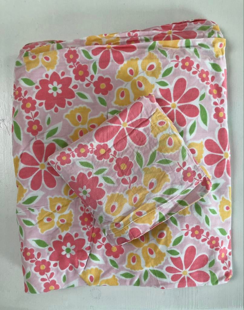 housse de couette et taie d'oreiller vintage 1 personne, Maison & Meubles, Chambre à coucher | Linge de lit, Utilisé, Housse de couette