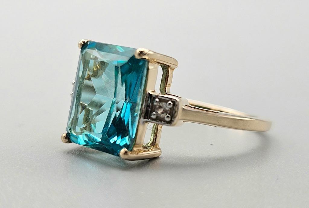 Bague vintage en or, pierre précieuse, saphir et diamant. 20, Bijoux, Sacs & Beauté, Enlèvement ou Envoi, Or, Bague, Avec pierre précieuse