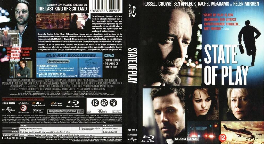 states of play (blu-ray) nieuw  , Cd's en Dvd's, Ophalen of Verzenden, Zo goed als nieuw, Thrillers en Misdaad