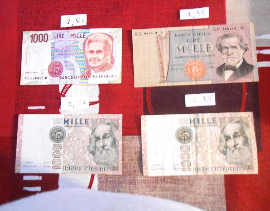 4 billets de banques - Italie - 1,25 à 1,50 euro, Enlèvement ou Envoi, Italie, Billets en vrac