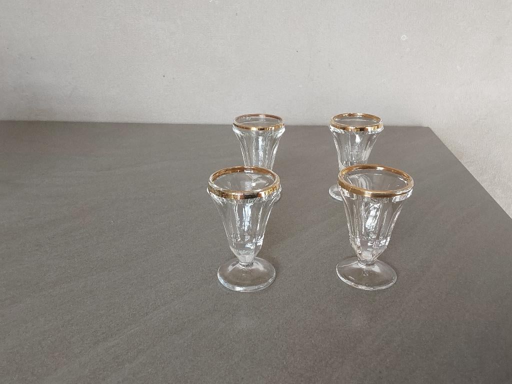 4 vintage druppelglaasjes met gouden rand, Antiek en Kunst, Ophalen of Verzenden