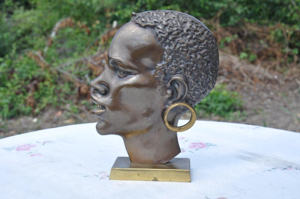 (d)§  profil feminin africain sur socle en bronze, Antiquités & Art, Enlèvement ou Envoi, Bronze