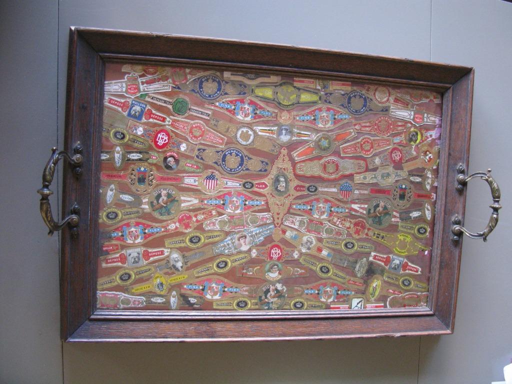 plateau en bois décoré de bague de cigares, Maison & Meubles, Accessoires pour la Maison | Plateaux, Utilisé, Bois, Rectangulaire