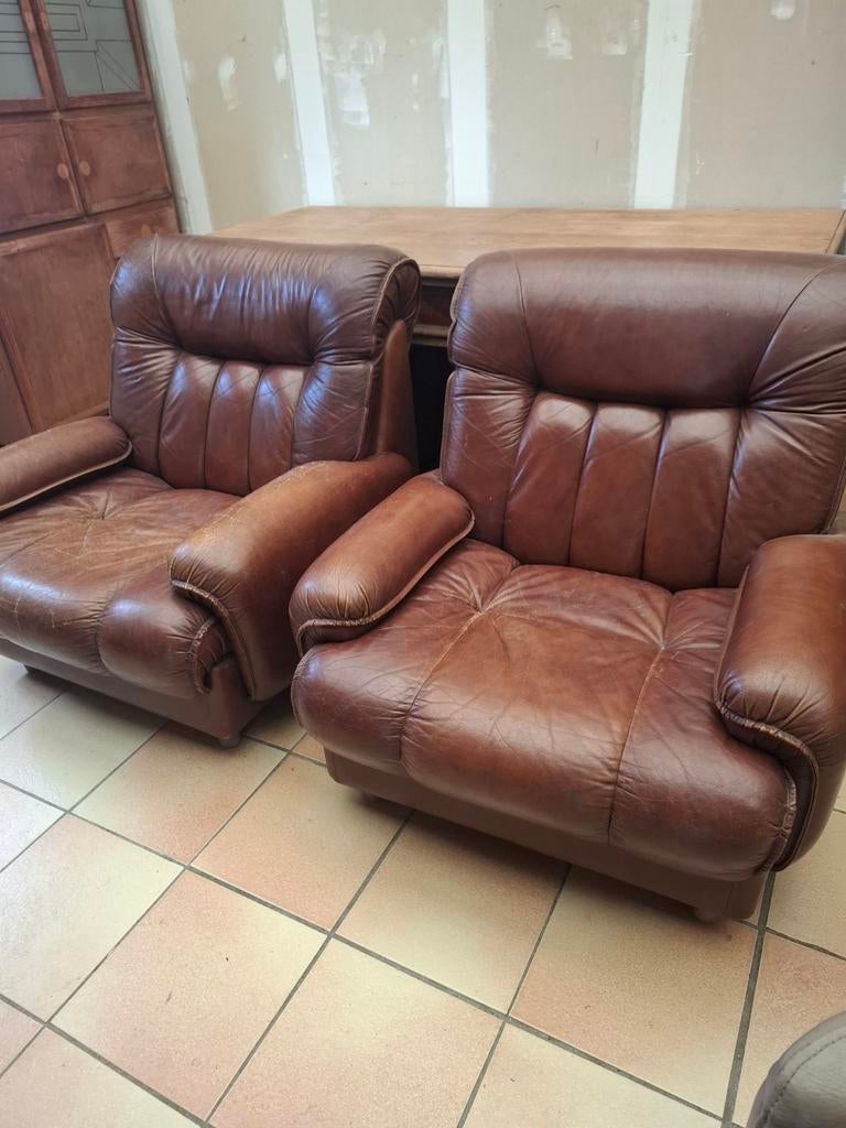 Leren fauteuils 70's, Huis en Inrichting, Zetels | Complete zithoeken, Leer, Ophalen