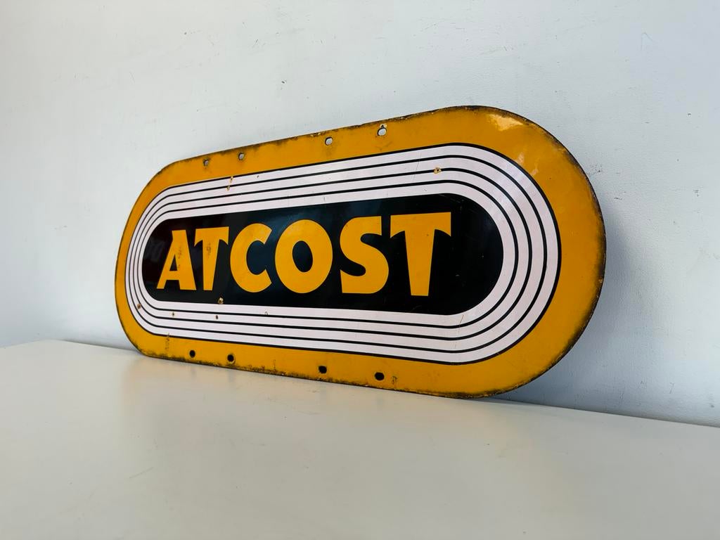 Enseigne publicitaire émaillée ATCOST, Collections, Enlèvement ou Envoi, Utilisé, Panneau publicitaire