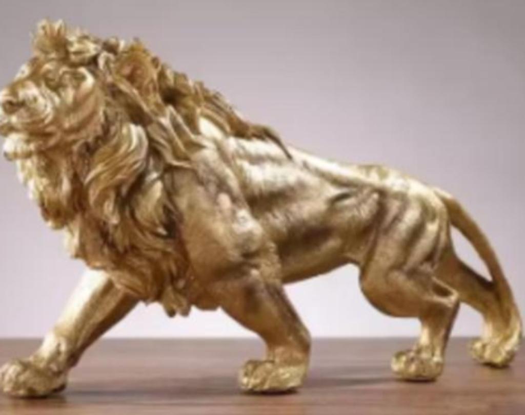 Prachtig groot beeld goudkleurige Leeuw (37cm), Enlèvement ou Envoi, Neuf