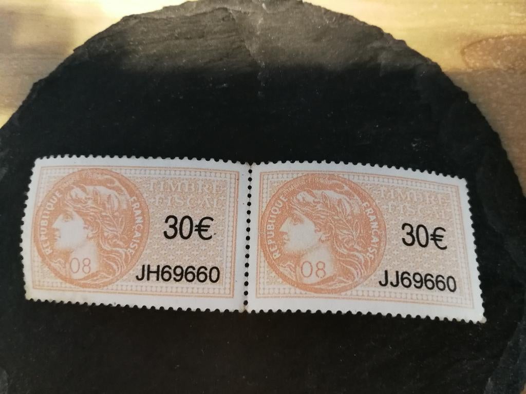 2 ongebruikte fiscale postzegel Frankrijk waarde 60 euro, Ophalen, Postfris