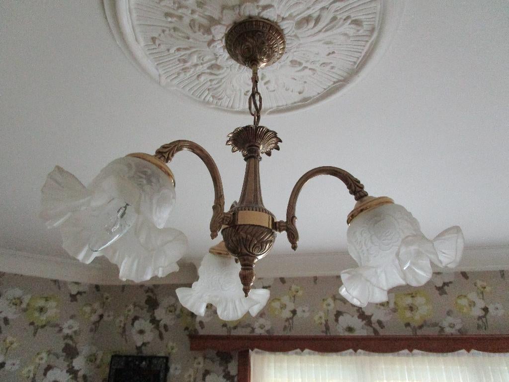 luster met 3 lampjes., Ophalen of Verzenden, Zo goed als nieuw, Glas, Minder dan 50 cm