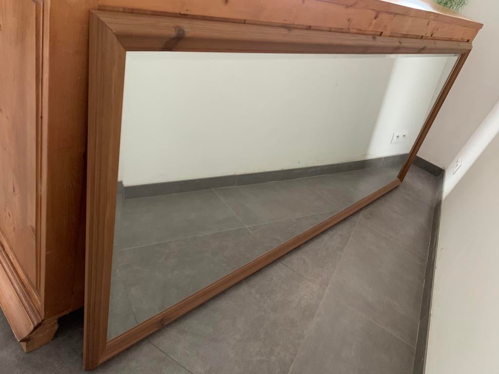 Grand miroir avec cadre en pin, Ophalen, Zo goed als nieuw, 200 cm of meer, Minder dan 100 cm