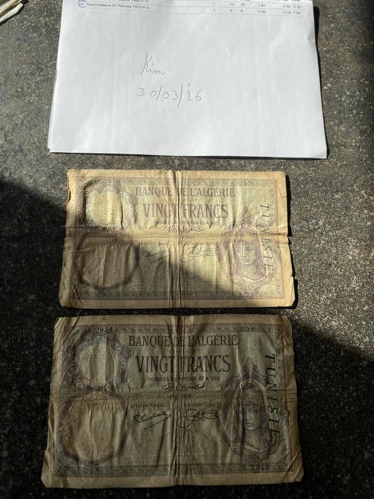 Set zeer oude biljetten Tunesie 1929!!, Ophalen of Verzenden