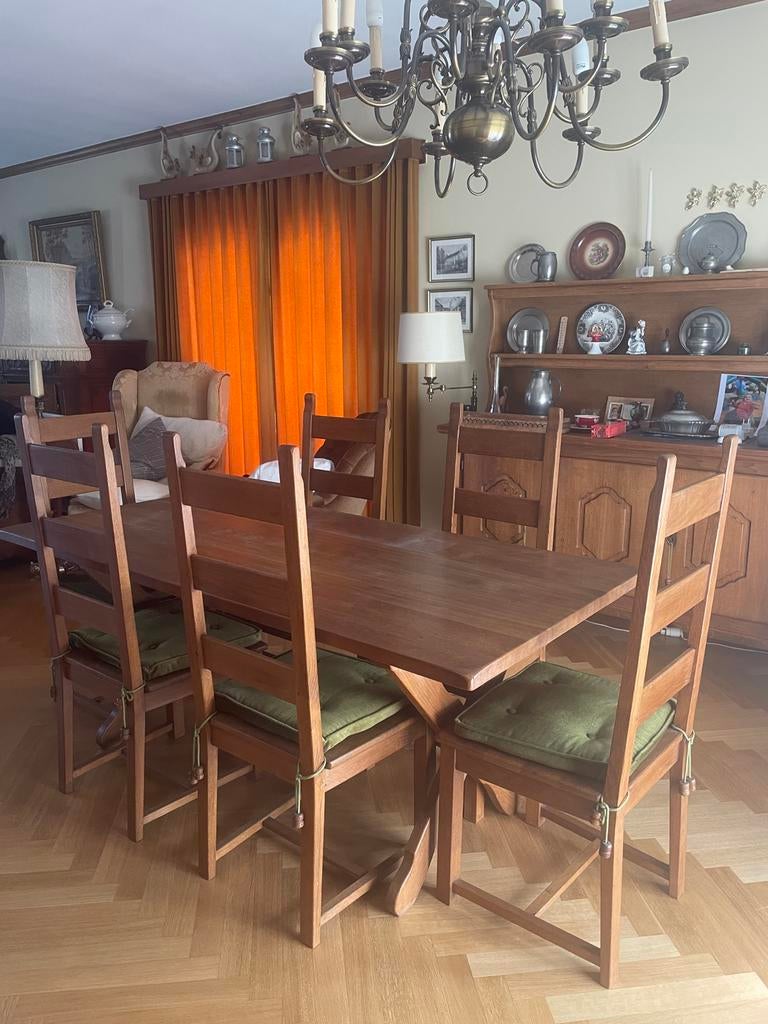 Massief eiken eetkamer set, Huis en Inrichting, Ophalen, Zo goed als nieuw