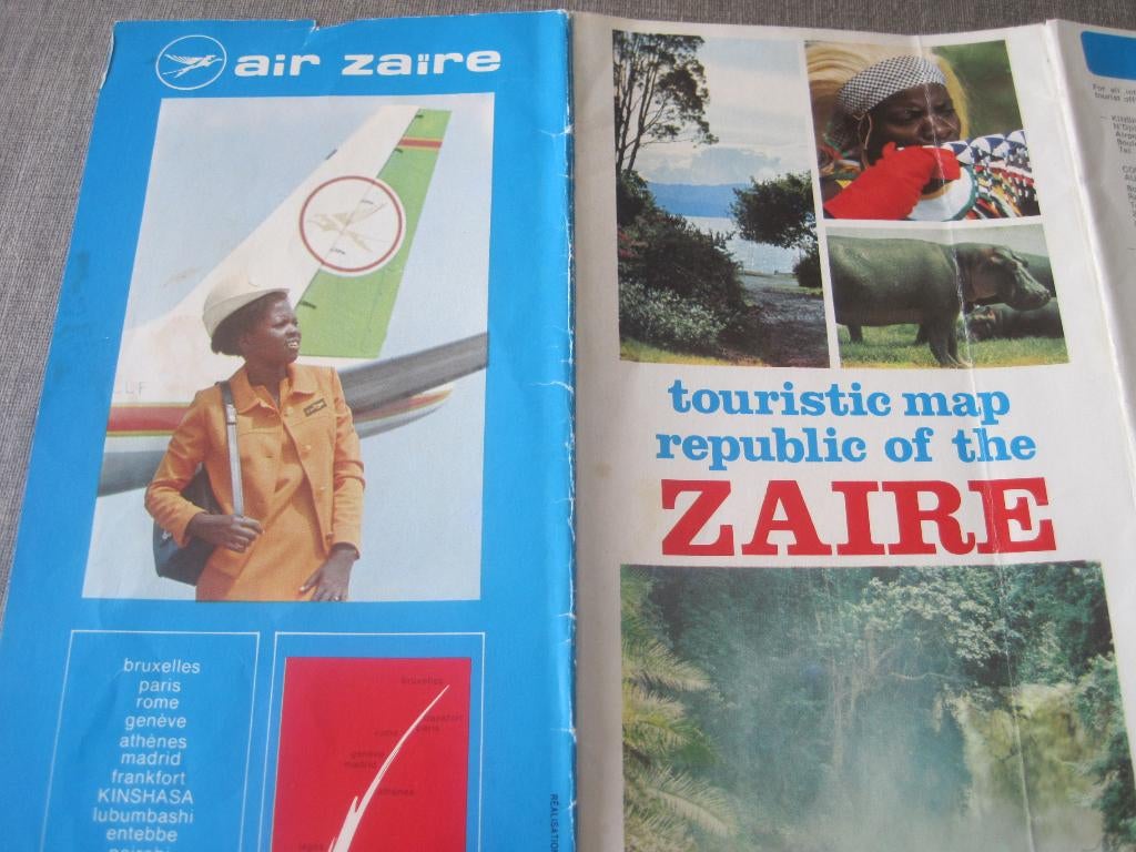 Carte touristique du Zaïre, CONGO vers 1980, Livres, Enlèvement ou Envoi, Carte géographique, Monde, 1800 à 2000