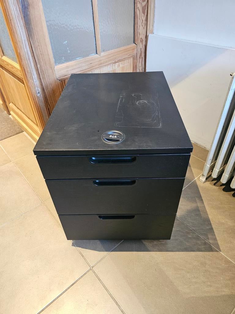 Caisson de bureau noir – 3 tiroirs – bon état, Maison & Meubles, Enlèvement