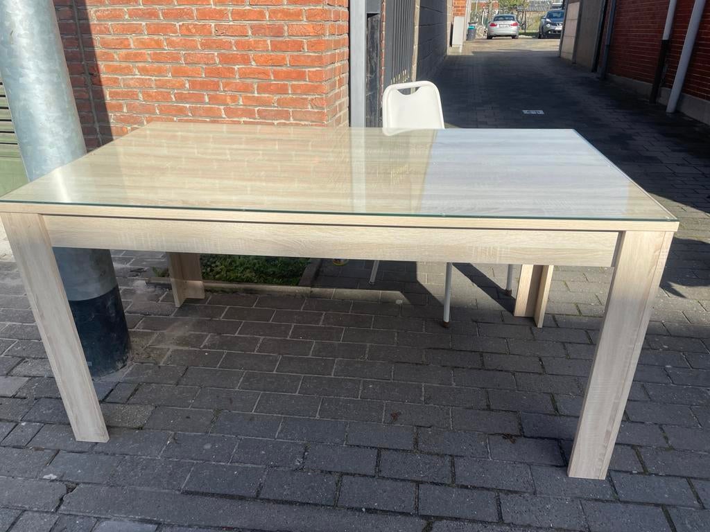 Eettafel met glas en 4 stoelen, Huis en Inrichting, Ophalen, Zo goed als nieuw, Glas, Modern