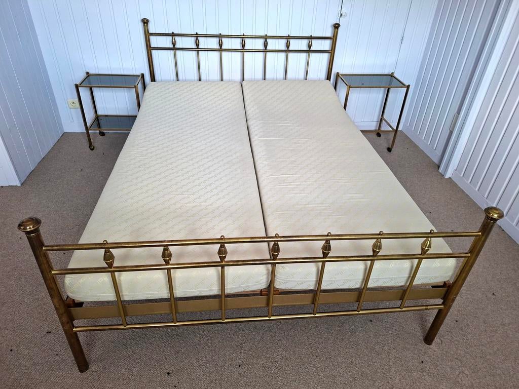 Lit en Laiton  Vintage avec sommier et matelas Lattoflex, Maison & Meubles, Autres couleurs, Vintage, 140 cm, Enlèvement