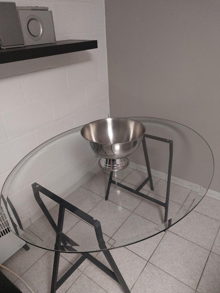 Glazen tafel, Huis en Inrichting, Ophalen, Vier personen, Ovaal, 100 tot 150 cm