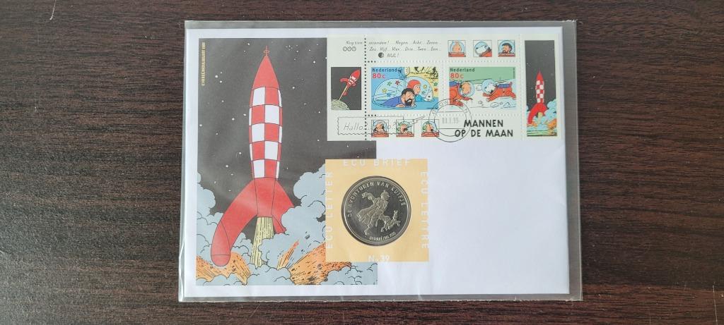 Timbre et pièce Tintin, Enlèvement, 1980 à nos jours, Non affranchie, Autres thèmes