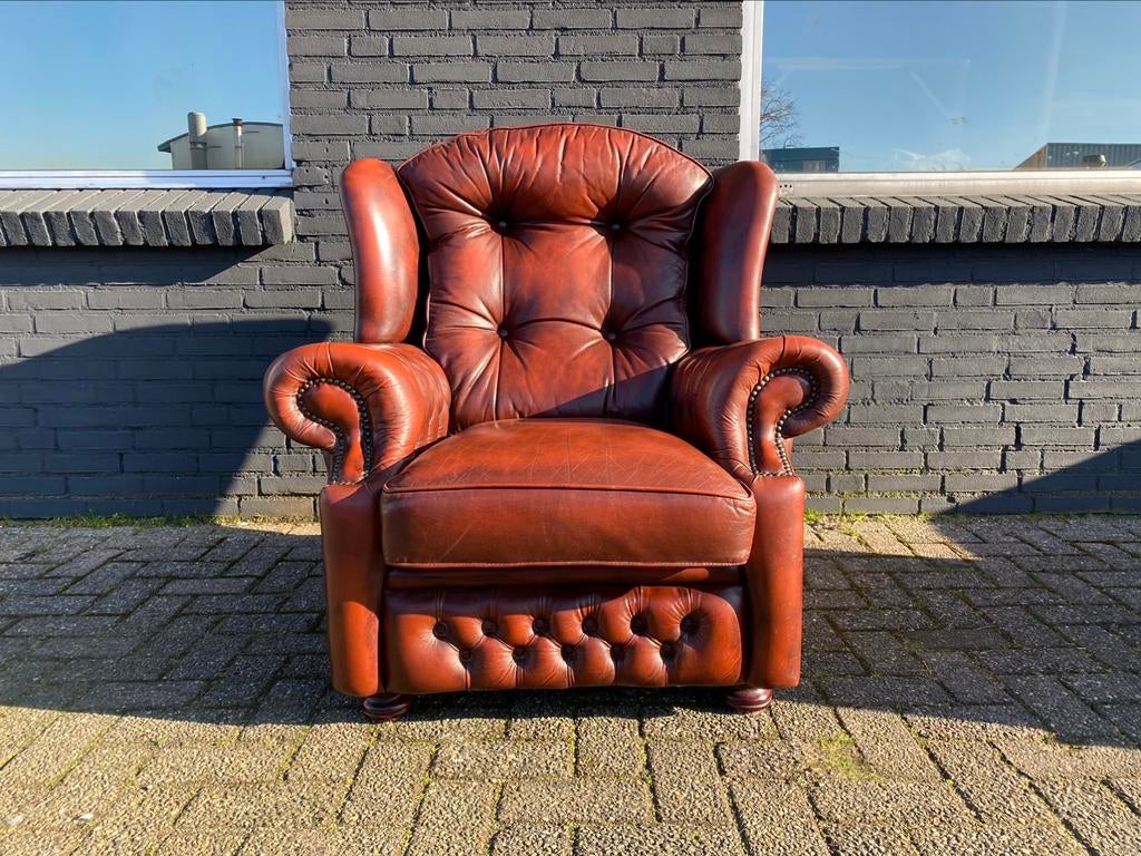 Prachtige Engels Springvale Chesterfield zetel roodbruin, Antiek en Kunst, Ophalen of Verzenden