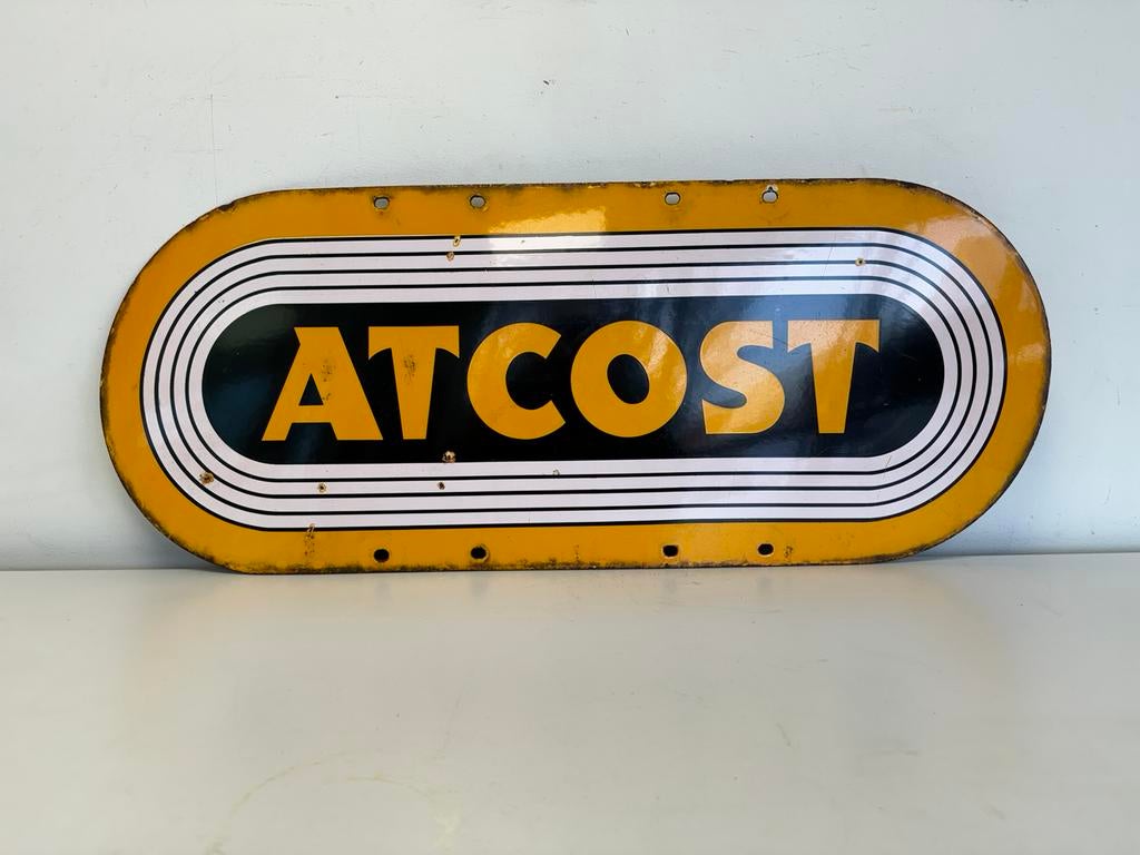 Enseigne publicitaire émaillée ATCOST, Collections, Enlèvement ou Envoi, Utilisé, Panneau publicitaire